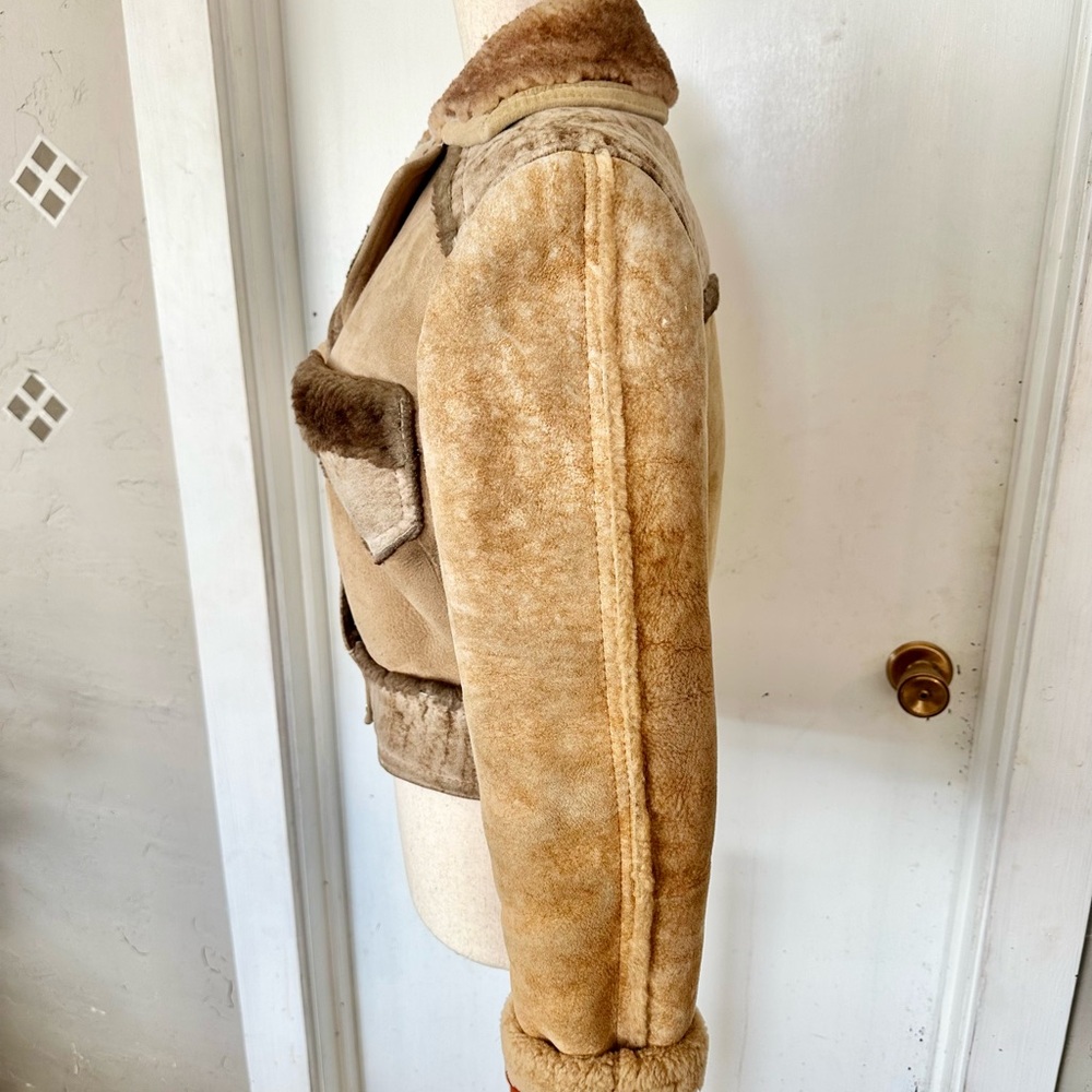 Handmade One of a Kind Rare Patchwork Shearling Cropped Penny Lane Coat XS/S - Picture 6 of 9